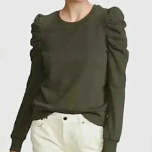 Rebecca Minkoff Puff Shoulder Long Sleeve Sweatshirt Olive Green Size XS